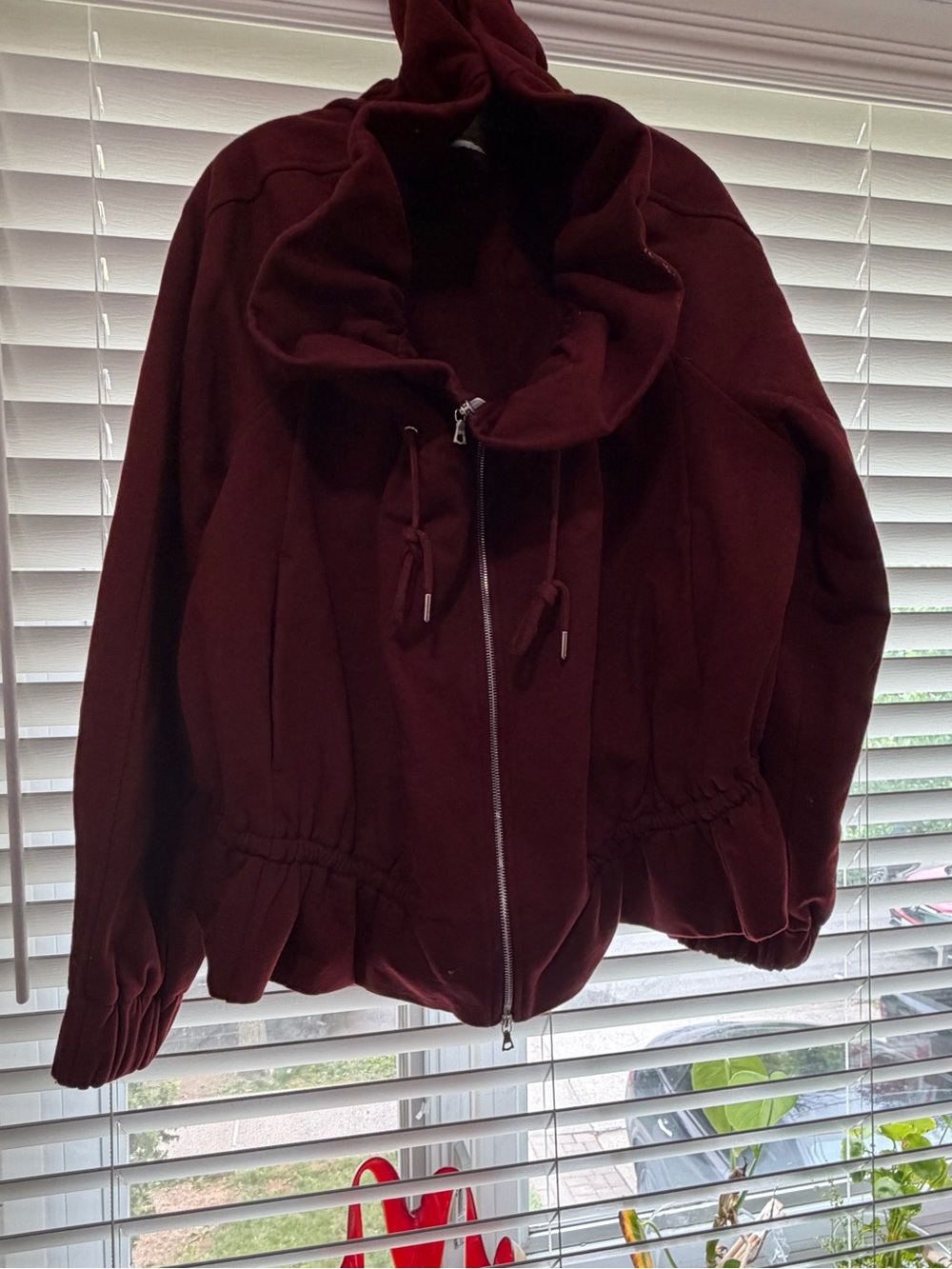 Dries Van Noten Burgundy Hooded Bomber Jacket